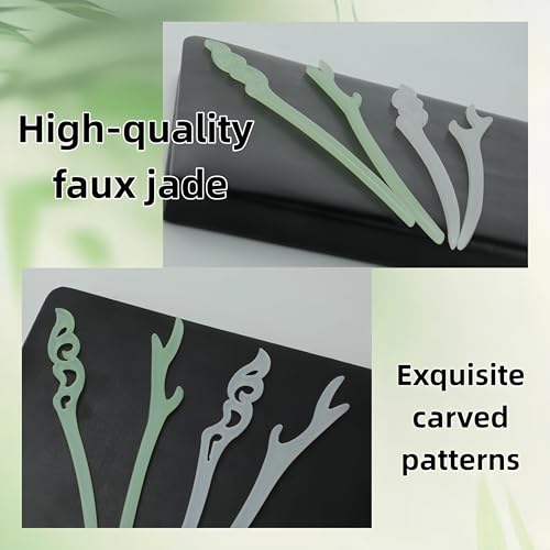 4Pcs Elegant Chinese Hair Sticks for Women, 2 Styles Green White Translucent Colors Hair Pins for Buns Updo Holder， Vintage Faux Jade Chopsticks Headpieces for Hanfu Cheongsam Daily Outfits