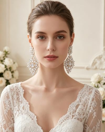 Silver Chandelier Earrings for Women Trendy, Oversized Big Crystal Rhinestone Statement Earrings Dangling Formal Pageant Earings Drag Queen Jewelry - color: Gold
