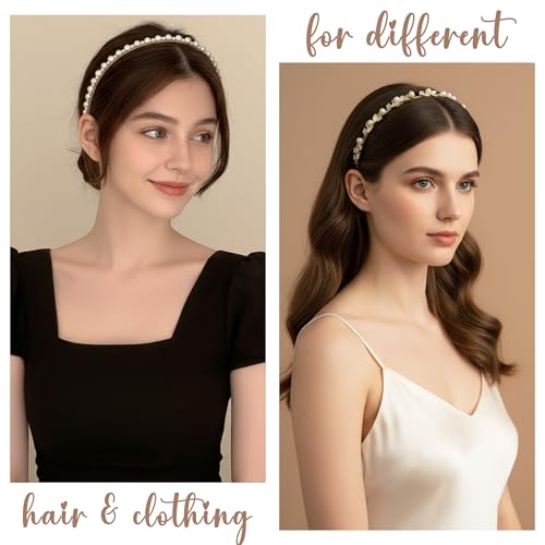 6 Pack Pearl Headbands for Women Girls, Gold Metal Hair Bands Set, Elegant Bridal Wedding Hair Accessories, Vintage Twisted Braided Hair Hoops, Non-Slip Headpiece for Birthday Gift - color: Type 17