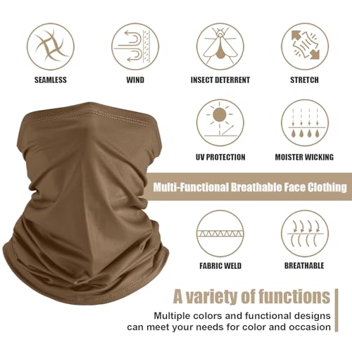 Geyoga 6 Pieces Summer UV Protection Cooling Neck Gaiter Face Clothing Neck Gaiter Mask Scarf Sunscreen Breathable Bandana - color: Khaki