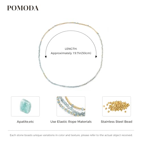 Beaded Bracelets for Women Small Blue Glass Beaded Stretchy Seed Bracelets Stackable Natural Gemstone Crystal 14K Gold Plated Beads Summer Boho Jewelry Gift - color: Apatite