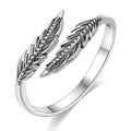 Vito 925 Sterling Silver Adjustable Open Spoon Ring for Women Men, Lotus Sunflower Snake Spoon Band Rings Feather Hug Witches Knot Inspirational Jewelry Gift for Wife - style: Feather-1
