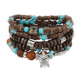 COLORFUL BLING Boho Turquoise Wooden Beaded Stretch Bracelets Stackable Turtle Butterfly Elephant Shell Heart Charms Bracelet for Women Men Western Jewelry Gifts - style: Set 2