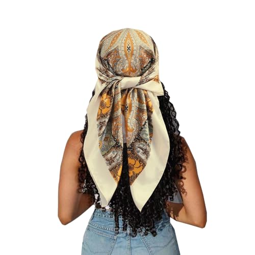 Large Square Head Satin Scarf Silk Feeling Hair Scarf 35"Head Scarves Bandana for Women Headscarfs for Women's Hair - color: C1-beige