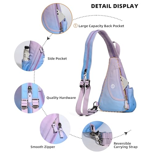 KL928 Sling Bag - Small Crossbody Backpack Shoulder Casual Daypack Rucksack for Men Women - color: 6881mr-palepurple+skyblue