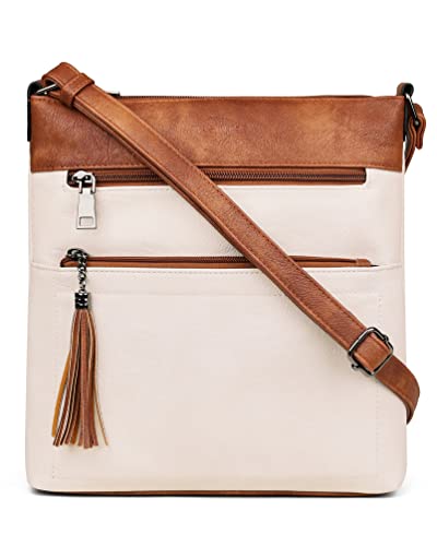 MASINTOR Crossbody Purses for Women, Multi Pocket Casual Crossbody Bag, Adjustable Strap Shoulder Bag with Tassel - color: Beige Brown