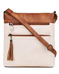 MASINTOR Crossbody Purses for Women, Multi Pocket Casual Crossbody Bag, Adjustable Strap Shoulder Bag with Tassel - color: Beige Brown