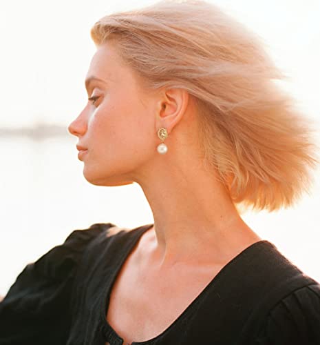 Gold Plated Huggie Hoop Earrings with Charms Fashion Pearl Drop Dangle Earrings for Women Handmade Karma Circle Jewelry for Ladies Lightweight Pearl Earrings on Christmas - color: lion