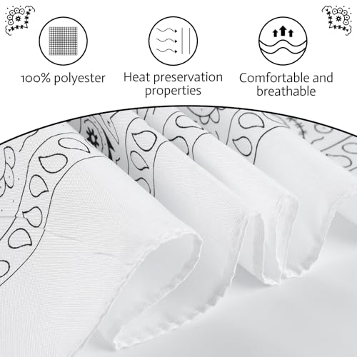 PLULON Bandanas for Men Women 4/12/24/30 Pack, Paisley Pattern Bandana Bulk Headbands Handkerchief Face Mask 100% Polyester - color: White