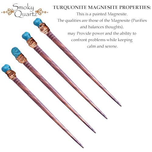 Natural Tumbled Healing Gemstone Crystal Wooden Hair Stick Handmade Gifts Boho Reiki by Smoky Quartz (Turquonite Magnesite) - color: Turquonite Magnesite