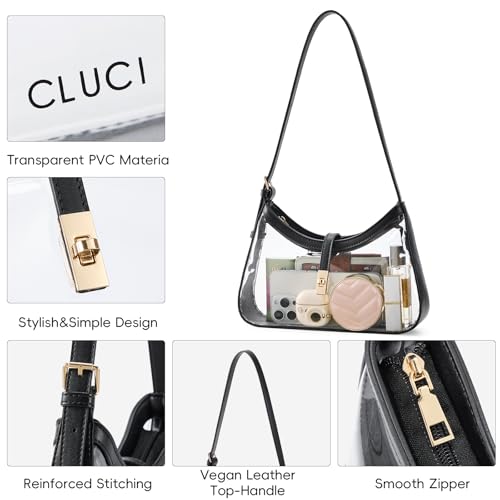 CLUCI Clear Bag for Stadium Events, Clear Purses for Women, Shoulder Bag Hobo Handbag with Adjustable Strap - color: B-transparent With Black-small