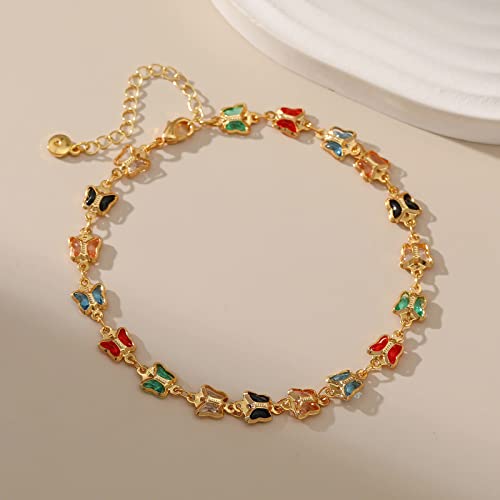 Yumikoo 18k Gold Plated Anklet Ankle Bracelets for Women - style: Butterfly Cubic Zirconia