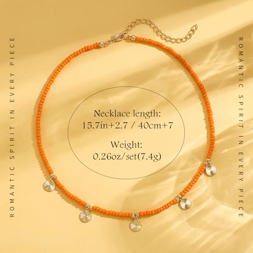 Colorful Boho Bead Choker Necklace Handmade Beaded Necklace Personalized Surfer Beach Necklaces for Women - color: QD 05 Orange