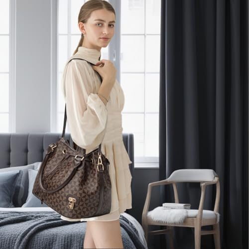 Bucket Purse For Women With Chic West Hobo Style | Drawstring Closure, Shoulder Handbag, Tote Purse, Pockets Design - color: Brown