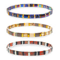 Sonateomber Tila Flat Beaded Stretch Stack Bracelets Set for Women, Trendy Stackable Colorful Glass Square Beads Bracelet Friendship Accessories Jewelry Gift - color: Black Dark Red Gold Blue Gray Pink Brown