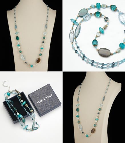 FULU AUTUMN Long Necklaces for Women Trendy Long Chunky Beaded Necklace Boho Fashion Costume Jewelry Mothers Day Gifts for Her - color: Sea green