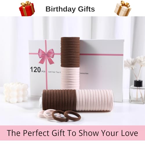 LuSeren 120 Pcs No Damage Thick Hair Ties, Large Soft Seamless Nylon Hair Elastics for Women, Ponytail Holders - Blonde & Brown - color: Blonde and Brown