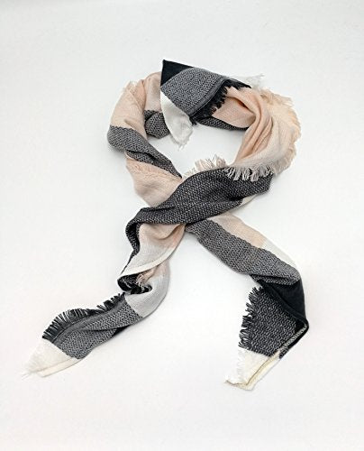 Wander Agio Womens Warm Long Shawl Winter Wraps Large Scarves Knit Cashmere Feel Plaid Triangle Scarf - color: Grey Pink 11