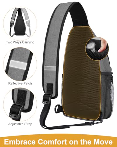 Pritent Crossbody Bags for Women Man Waterproof Sling Bag Backpack Trendy Casual Cross Body Bag with Convertible Shoulder Strap Chest Bag for Camping Hiking Travel Essentials (Grey, Medium) - color: Light Grey, size: Medium