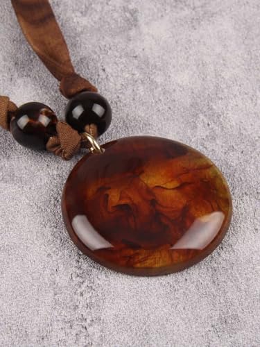 GelConnie Long Necklaces for Women Boho Large Pendant Necklace Casual Bohemian Brown Leather Choker Sweater Circle Statement Stone Necklace - style: Brown Stone Choker Necklace