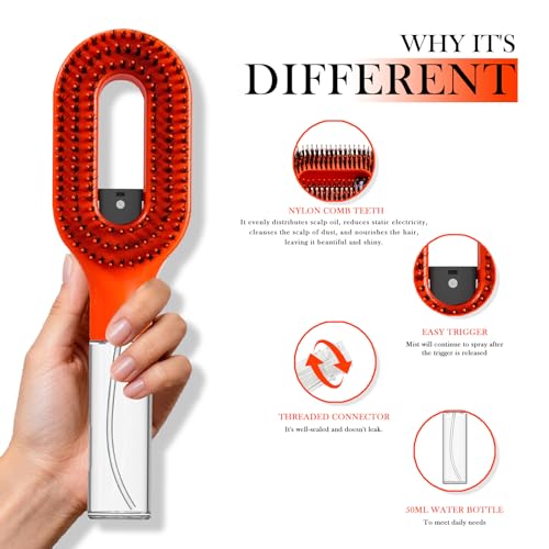 2-in-1 Manual Non-Electric Detangler Hair Brush with Built-In Mister Spray, Wet & Dry Detangling Brush for Curly, Wavy & Straight Hair, No-Tangle Anti-Frizz Brush，Reservoir 50ml.(Orange) - color: Orange