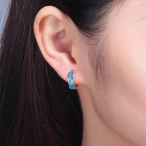 CiNily Huggie Earrings Opal Hinged Hoop Earrings Gold Plated Hypoallergenic Small Hoop Earrings for Women Teen Girls Men Sensitive Ears - color: Gold Blue