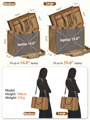 FIORETTO Women’s Canvas Tote Bag Purse with Zipper, Multi Compartment & Reinforced Bottom, Ideal for Work, Bible, Travel - color: Brown, size: Large, style: Detachable Organizer