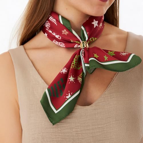 dscarf Womens Neck Scarf 21"x21" Small Square | Headband Scarf Ethnic Bandana Head Scarf Flowering Breathable Lightweight - color: Christmas Design 2