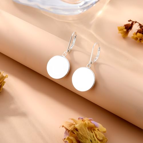 Disc Dangle Earrings for Women, 14K Gold Plated Flat Hypoallergenic Drop Earrings, Silver Classic Coin Leverback Earrings for Women Jewelry Gifts - color: A-Silver