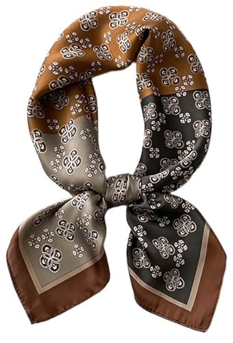 MINIDORA Satin Scarves for Women 27.5 × 27.5 inches Medium Square Elegant Silk Feeling Head Scarf - color: A005-brown
