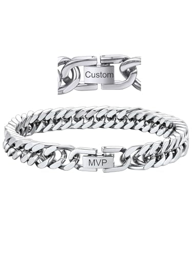 ChainsHouse Stainless Steel Cuban Link Bracelet, 8mm/12mm/17mm Width, 7.5"/8.3"/9", 18K Gold Plated Chain Wrist Bracelets for Men Women, Send Gift Box - color: P: Steel-8mm width-custom