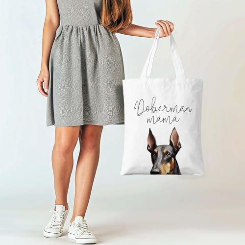 Dog Mama Canvas Tote Bag for Women, Dogs Lover Gift for Dog Mom, Birthday Christmas Cute Rottweiler Gifts For Women. - color: Doberman Mama (026)
