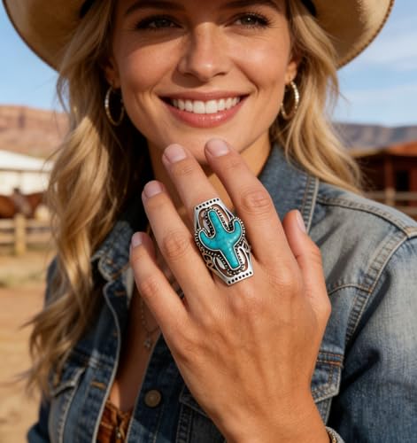 Turquoise Western Rings for Women Adjustable Country Rings Vintage Turquoise Open Ring Western Country Jewelry Gifts - style: Style2