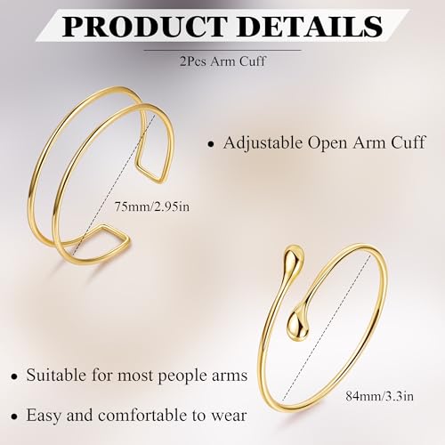 2Pcs Arm Cuff Gold Upper Arm Cuff for Women Adjustable Upper Arm Bracelets Open Irregular Arm Bangle Minimalist Coil Swirl Armlets Armband Jewelry - style: styleG gold