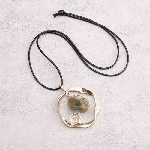 Jeilwiy Leather Necklace for Women Funky Necklace Choker String Cord Necklace with Pendant Boho Style Jewelry - style: Stone Leather Necklace