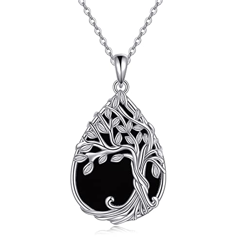 ONEFINITY Tree of Life Necklace 925 Sterling Silver Abalone Shell Celtic Knot Pendant Necklace for Women Jewelry - style: Teardrop Black Onyx