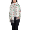 Skull Mushroom Hippie Scarf for Women– Winter Shawl with Tassels, Cozy Wrap for Women’s Festival & Casual Wear - color: Mahjong Tiles White