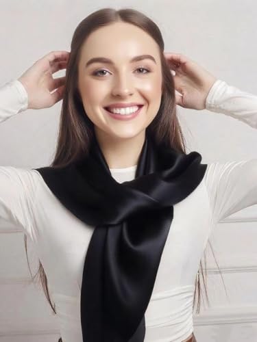 Hexchasty 35”Head Scarf Satin Silk Like Hair Scarf Large Square Head Scarves Bandana Head Wraps Headscarfs for Women Green - color: D-solid Black