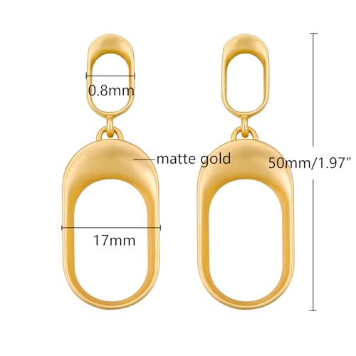 Stud Earrings for Women 14k Gold Plated Geometric Dangle Earrings Lightweight Minimalist Handmade Hammered Texture Oval Disc Drop Double-layer Big Hoop Dangle Earrings for Women - color: Double Hoop Link