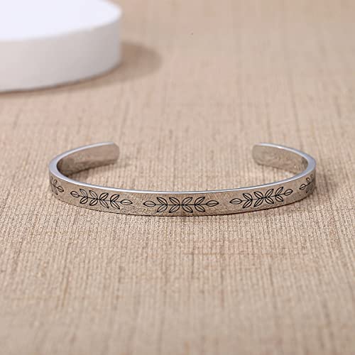 TONY & SANDY Inspirational Bracelets for Women Teen Girls Personalized Gifts for Daughter Granddaughter Mom Sister Friends Stainless Steel Engraved Cuff Birthday Easter Christmas - style: A - Be brave be strong be badass- Leaf
