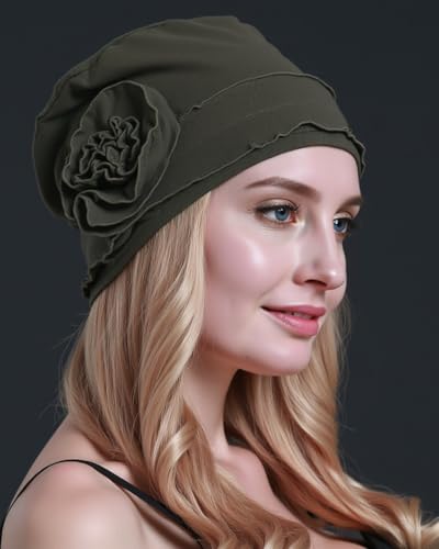 osvyo Chemo Headwear Turban Cap for Women - Cancer Beanie Hair Loss Sealed Packaging - color: Cotton Dark Moss