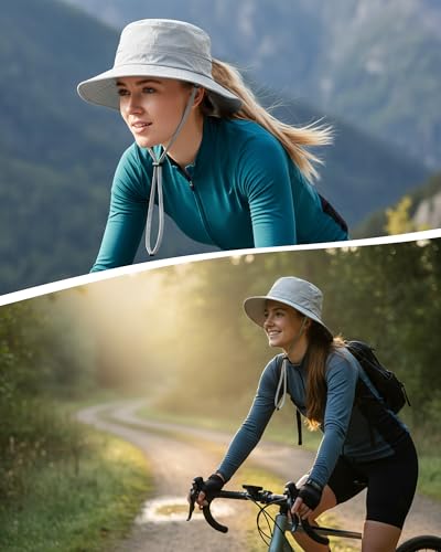 Womens Ponytail Sun Hat Packable UPF50+ Waterproof Bucket Hat Hiking Fishing Safari Hat Foldable Beach Hat - color: Light Grey