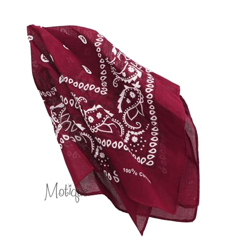Motique Accessories 22 Inch Cotton Paisley Bandana - color: Dark Red