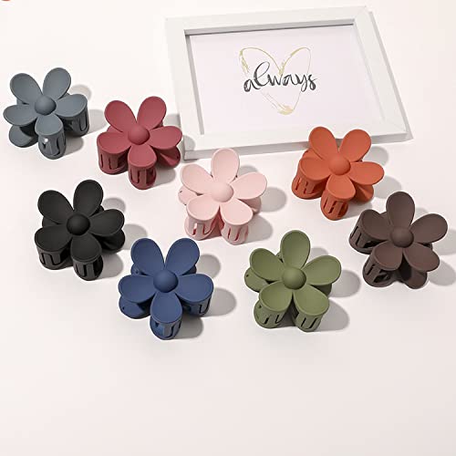 Flower Hair Clips 8PCS Large Matte Daisy Hair Claws Strong Hold Jaw Clip Large Hair Clamps for Women Thick Hair 8 Colors - color: Neutral:Khaki,Green,Orange,Dark blue,Red,Black,Pink,Grey