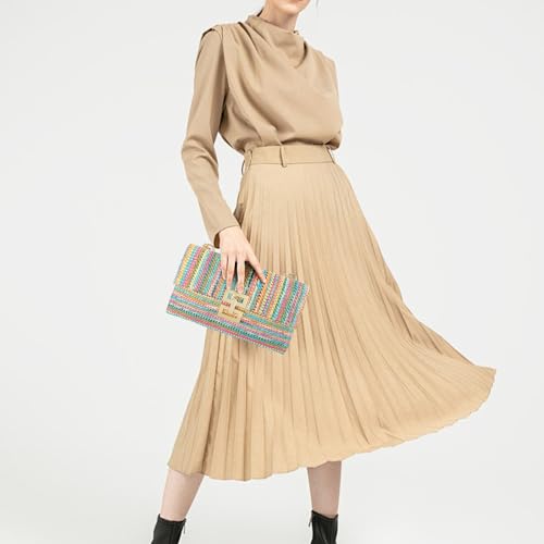 Gets Straw Clutch Purse for Women, Woven Beach Bag Summer Corssbody Purse Small Rattan Shoulder Bag for Travel | Hand-woven - color: Multi-colored 2