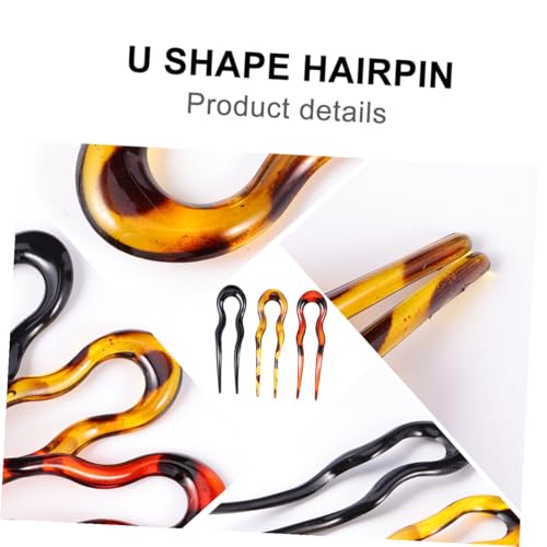 VICASKY 3pcs U-shaped Leopard Print Hair Pins Set Resin Double-prong Hair Forks for Women Styling Accessories for Bridal Updo and Everyday Use