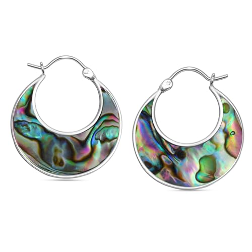 LeCalla 925 Sterling Silver Hoops Earrings | Hollow-Puff Shrimp Earring Hoops | Women's Gold-Plated Jewelry | Lightweight Electroforming Hoop Earring Jewelry for Birthday - style: Abalone Shell