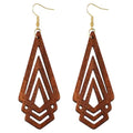 Handmade Wood Triangle Rhombus Hollow Geometric Dangle Drop Earrings Unique Presonalized Retro Gold Hook Earrings For Women - style: Brown