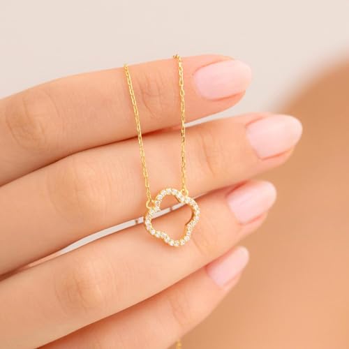Dainty Gold Necklaces for Women Trendy Non Tarnish 14K Gold Plated Cubic Zirconia Necklace Layered Simple Cute Four Leaf Clover Choker Jewelry Birthday Gifts - color: Gold, style: Cable Small CZ