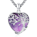 Turquoise/Amethyst/Moonstone/Black Onyx Tree of Life Necklace for Women Hummingbird Necklaces White Gold Plated Copper Jewelry - style: A-Tree of Life -Amethyst